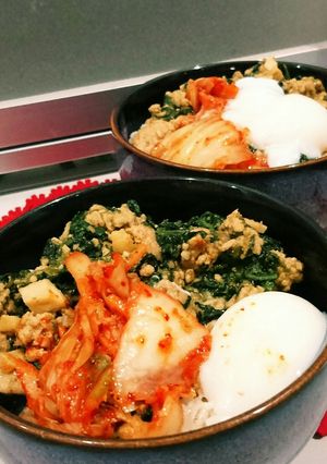 豚ひきとほうれん草、エリンギのスタミナ丼-レシピのメイン写真