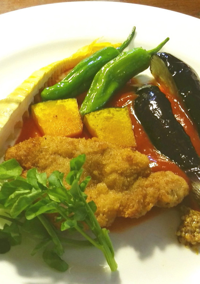 ヒレカツと野菜の素揚げ　トマトソース-レシピのメイン写真