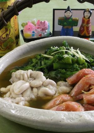 菜花と甘海老、鱈の白子の煮物-レシピのメイン写真