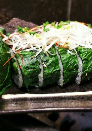 炙り和牛の野沢菜巻き寿司(プログラマ向)-レシピのメイン写真