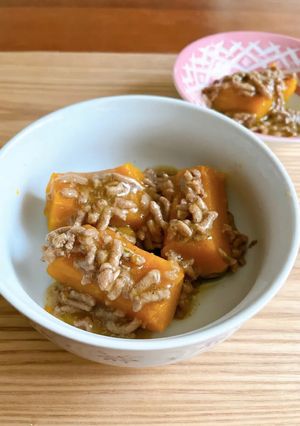 煮崩れなし簡単！かぼちゃそぼろ煮-レシピのメイン写真