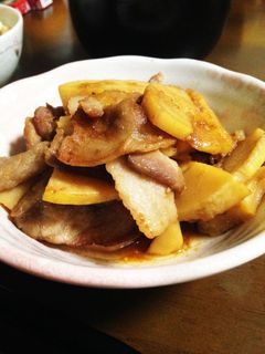 旬のたけのこと豚バラの甘辛炒め-レシピのメイン写真