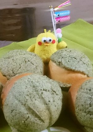 子供の日にも♪柏餅風メロンパン^^-レシピのメイン写真