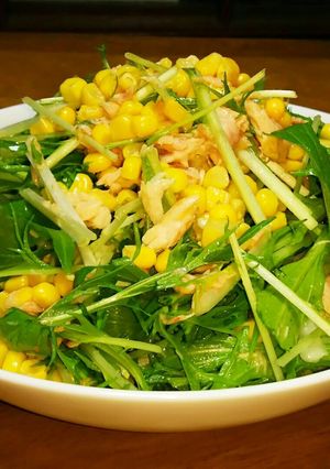 ☆簡単すぎ♪水菜とコーンとツナのサラダ☆-レシピのメイン写真