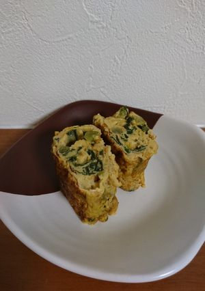 大根葉と干しあみエビの味噌炒めで卵焼き♪-レシピのメイン写真
