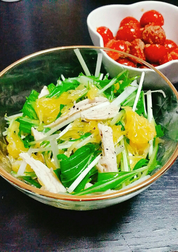 さっぱり☆水菜とささみの甘夏サラダ☆-レシピのメイン写真
