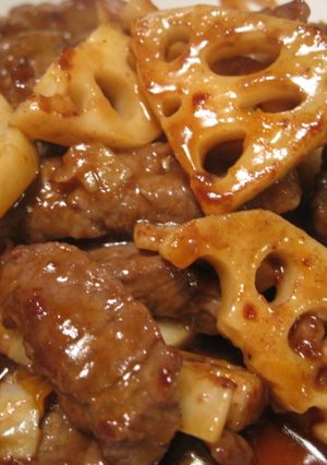 れんこん&牛肉のアプリコット醤油炒め-レシピのメイン写真