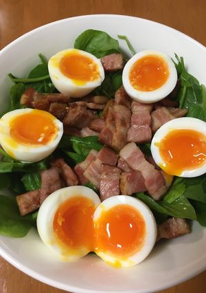 ほうれん草とベーコンのサラダ半熟卵添え-レシピのメイン写真