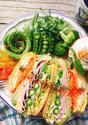 薄焼き卵をパン代わりに☆低糖質ハムサンド-レシピのメイン写真
