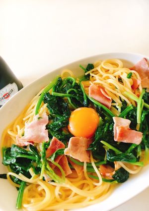 ほうれん草とベーコンのぺぺたまパスタ-レシピのメイン写真