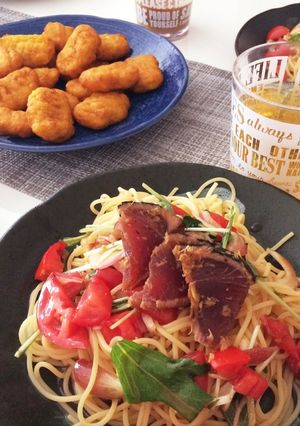 夏野菜とカツオの香味冷製パスタ-レシピのメイン写真