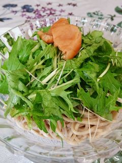 簡単 水菜と梅のサッパリ冷たいお蕎麦♪-レシピのメイン写真