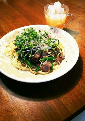 簡単牛肉とニラのお醤油味パスタ-レシピのメイン写真