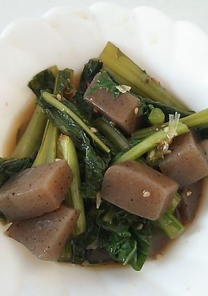 かぶ葉とコンニャクのめんつゆ煮-レシピのメイン写真