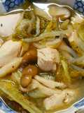 鶏ささみと青菜きのこの スープ煮塩味で♡