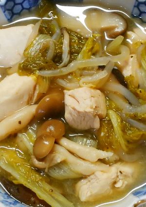 鶏ささみと青菜きのこの スープ煮塩味で♡-レシピのメイン写真