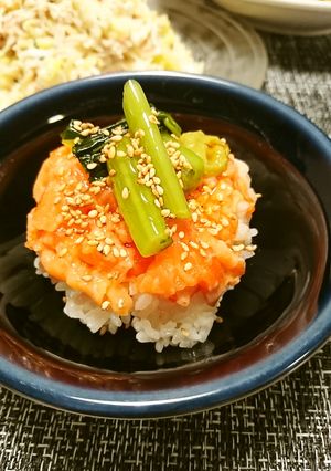 野沢菜とサーモンのっけ丼-レシピのメイン写真