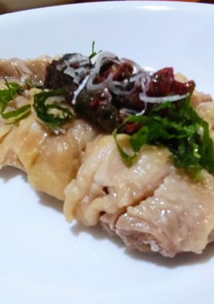 茹鶏もも肉の大葉梅叩きチキンスープ付き-レシピのメイン写真