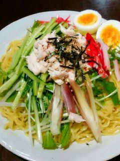 水菜たっぷり蒸し鶏の冷やし中華-レシピのメイン写真