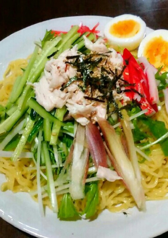 水菜たっぷり蒸し鶏の冷やし中華-レシピのメイン写真