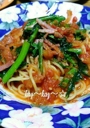 田舎の菜の花＊ベーコンのトマトパスタ♪-レシピのメイン写真