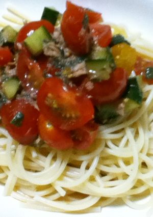 大葉と夏野菜とツナの冷製パスタ-レシピのメイン写真