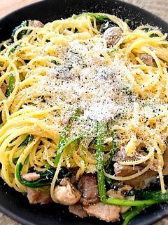 塩豚とマッシュほうれん草のクリームパスタ-レシピのメイン写真