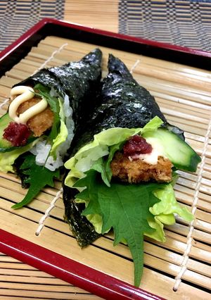 鰯フライの梅マヨ手巻寿司!!-レシピのメイン写真