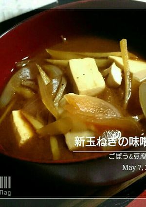 ごぼう&豆腐入り 新玉ねぎの味噌汁-レシピのメイン写真