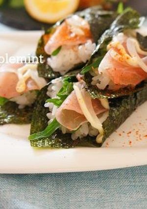 生ハムと大葉の七味マヨ手巻き寿司-レシピのメイン写真