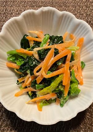 菜の花と人参のワサビマヨ和え（透析食）-レシピのメイン写真