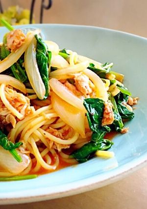 鯖缶de新玉ねぎとほうれん草パスタ-レシピのメイン写真