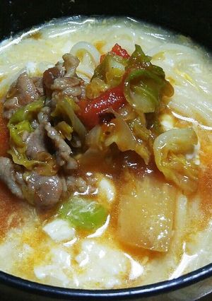 簡単にゅう麺に豚野菜炒め煮をのせて。-レシピのメイン写真