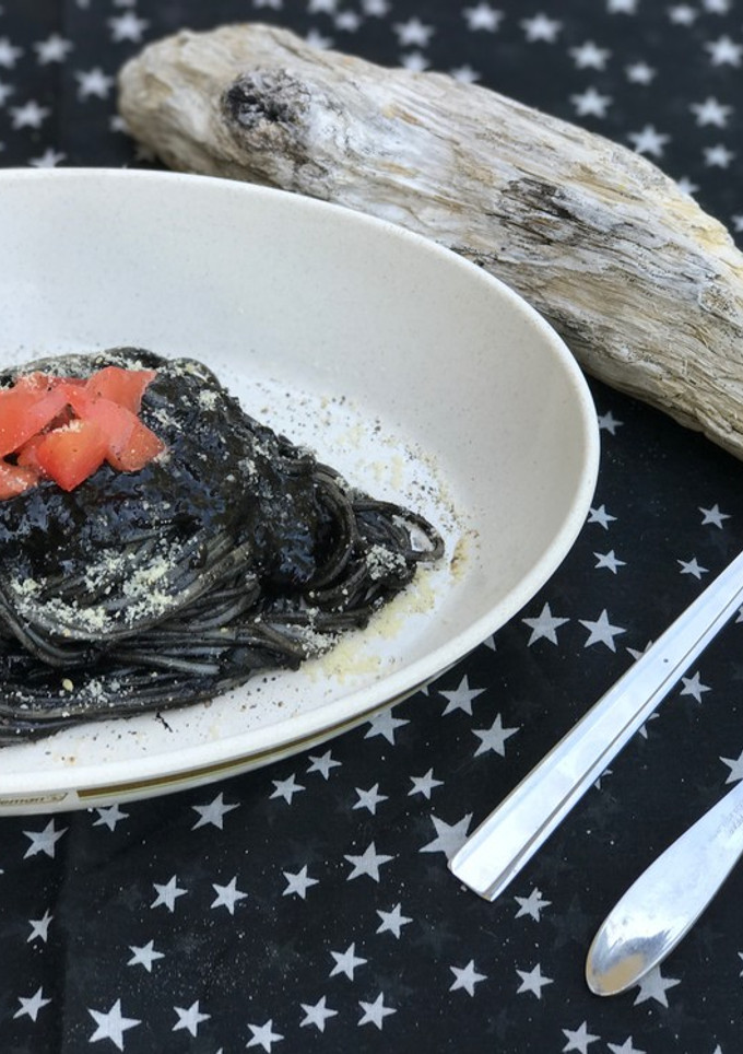 ひやむぎのイカスミソース ~パスタ風~-レシピのメイン写真