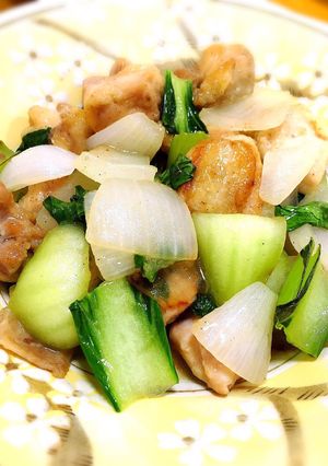鶏もも肉と新玉ねぎ&チンゲン菜の旨塩炒め-レシピのメイン写真