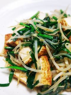 麺つゆで簡単ニラとモヤシと厚揚げ炒め☆-レシピのメイン写真