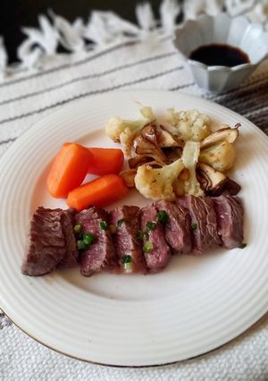 舞茸香る『ごくろうさま』ステーキ・彩り野菜添え！-レシピのメイン写真