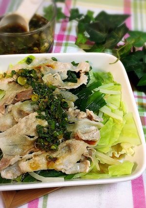 豚肉と春キャベツのレンジ蒸し☆葱だれかけ-レシピのメイン写真