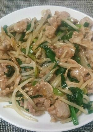 めんつゆマヨ鶏ガラでもやしニラ豚肉炒め-レシピのメイン写真