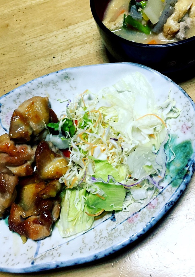 鶏の照り焼きと豚汁-レシピのメイン写真