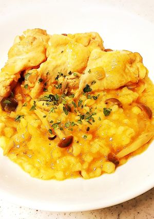 炊飯器で♪もち麦のリゾット風♪手羽元添え-レシピのメイン写真