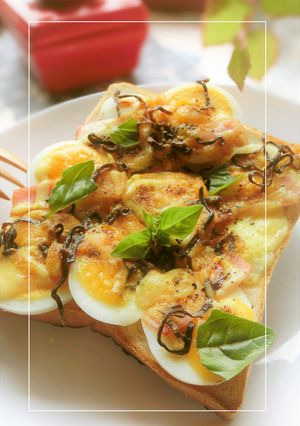 卵×ベーコンの塩昆布バジルカレートースト-レシピのメイン写真