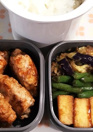 簡単弁当☆豚小間ハンバーグ☆ナス和え物他-レシピのメイン写真