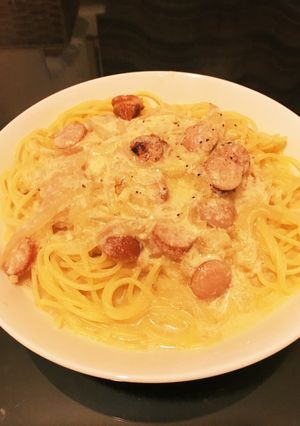 簡単新玉ねぎとウインナーでカルボナーラ風-レシピのメイン写真