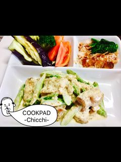 簡単!鶏肉とアスパラの和風ゴママヨ和え-レシピのメイン写真
