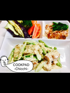 簡単!鶏肉とアスパラの和風ゴママヨ和え-レシピのメイン写真