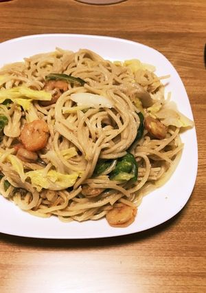 むきエビとキャベツのクリームパスタ-レシピのメイン写真