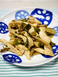 簡単!ムネ肉と舞茸のニラ茎味噌炒め-レシピのメイン写真