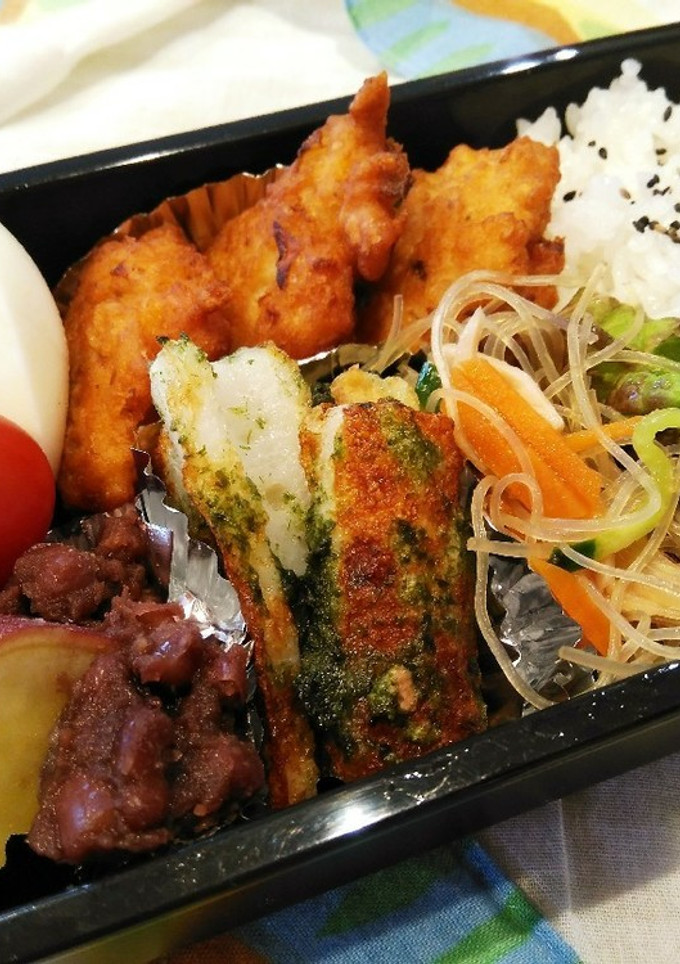 男弁☆鮭缶のかき揚げと竹輪の磯辺揚げ弁当-レシピのメイン写真