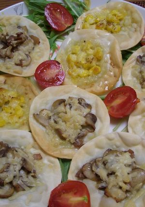 ホームパーティーに餃子の皮のミニミニピザ-レシピのメイン写真